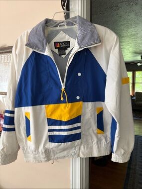 Andy Johns White, Royal Blue & Yellow Colorblock cotton jacket